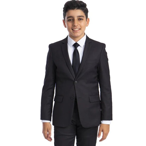 Boys Perry Ellis 2 Button Vested Wedding Suit in Black - Picture 1 of 2